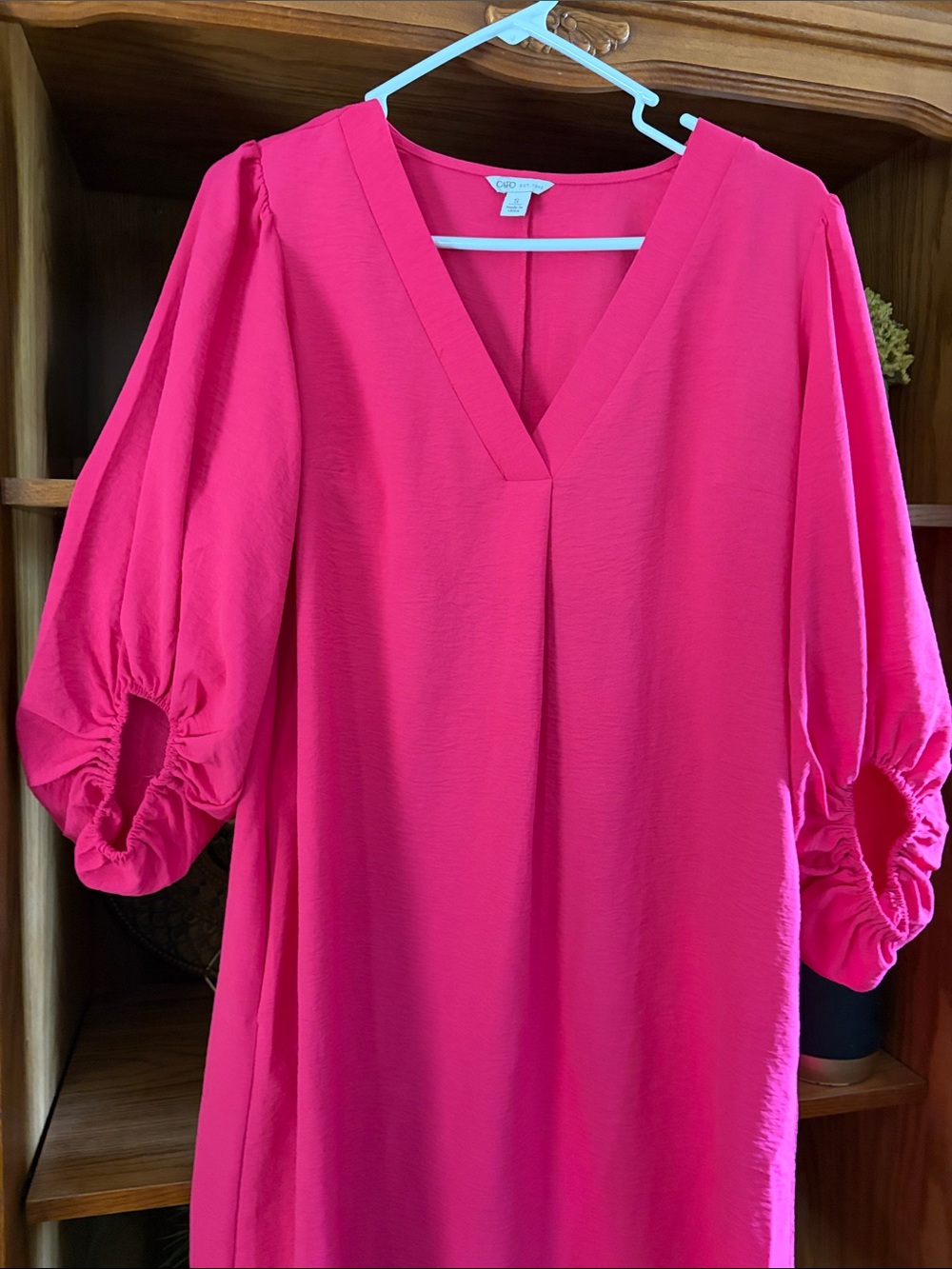 Cato Bright Pink V-Neck Balloon Sleeve Dress